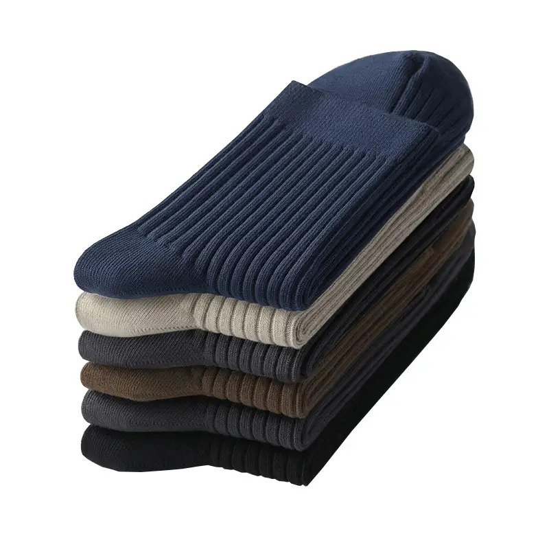 Double-Needle Socks for Men, Mid-Calf Socks, Summer Solid Color Cotton, Breathable, Sweat-Absorbent, Odor-Resistant, Solid Color Business Socks for All Seasons, Autumn and Winter