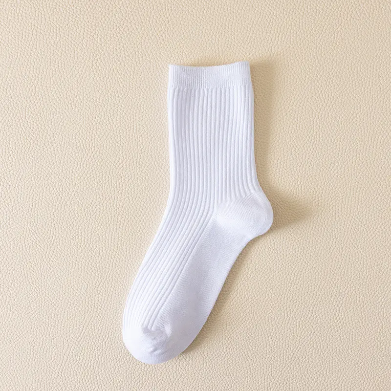 Double-Needle Socks for Men, Mid-Calf Socks, Summer Solid Color Cotton, Breathable, Sweat-Absorbent, Odor-Resistant, Solid Color Business Socks for All Seasons, Autumn and Winter