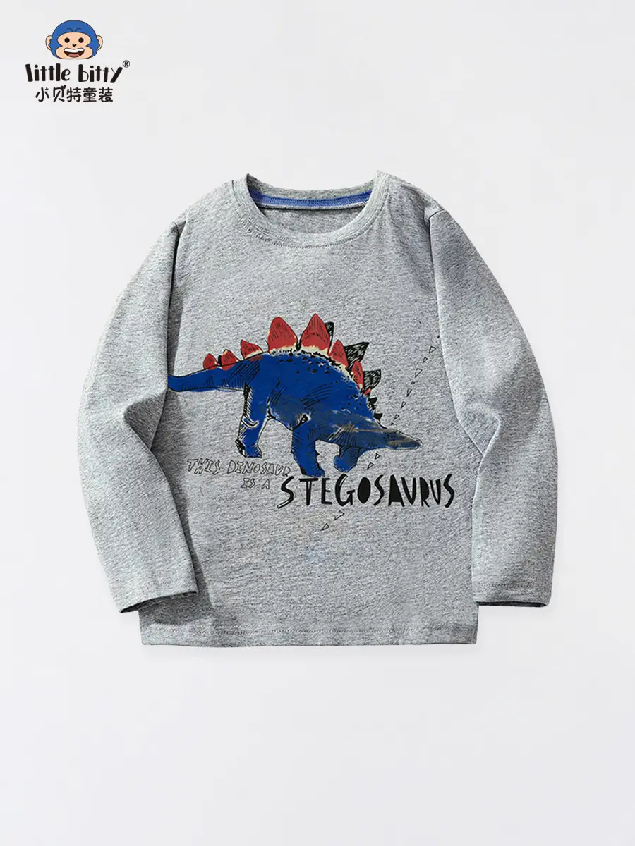 Kids Grey Dinosaur Print Long Sleeve T-Shirt - Image 3