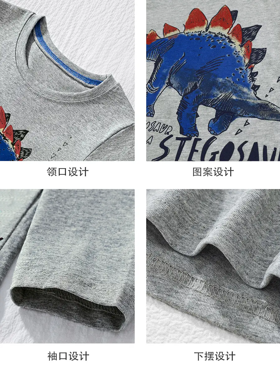 Kids Grey Dinosaur Print Long Sleeve T-Shirt - Image 6