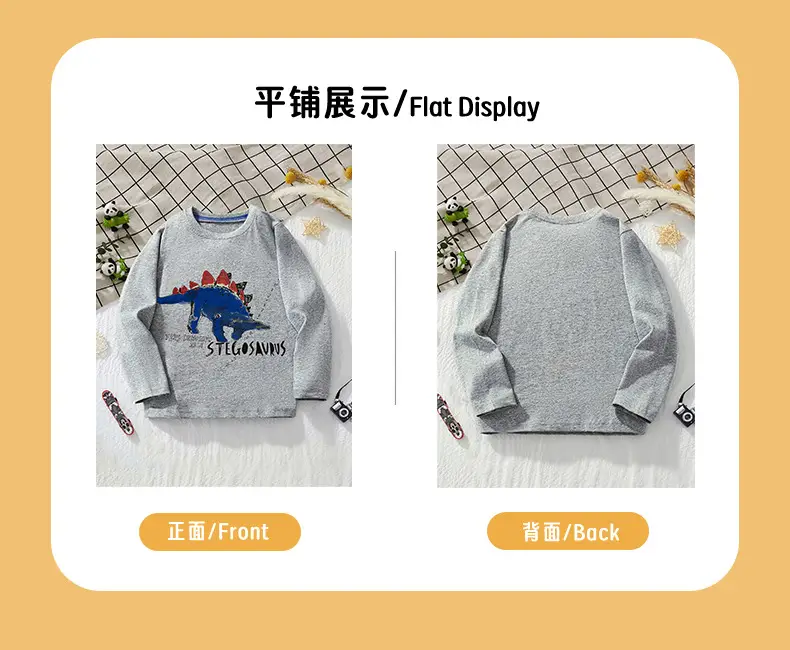 Kids Grey Dinosaur Print Long Sleeve T-Shirt — feature 5