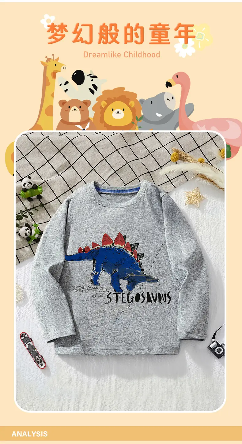 Kids Grey Dinosaur Print Long Sleeve T-Shirt — feature 7
