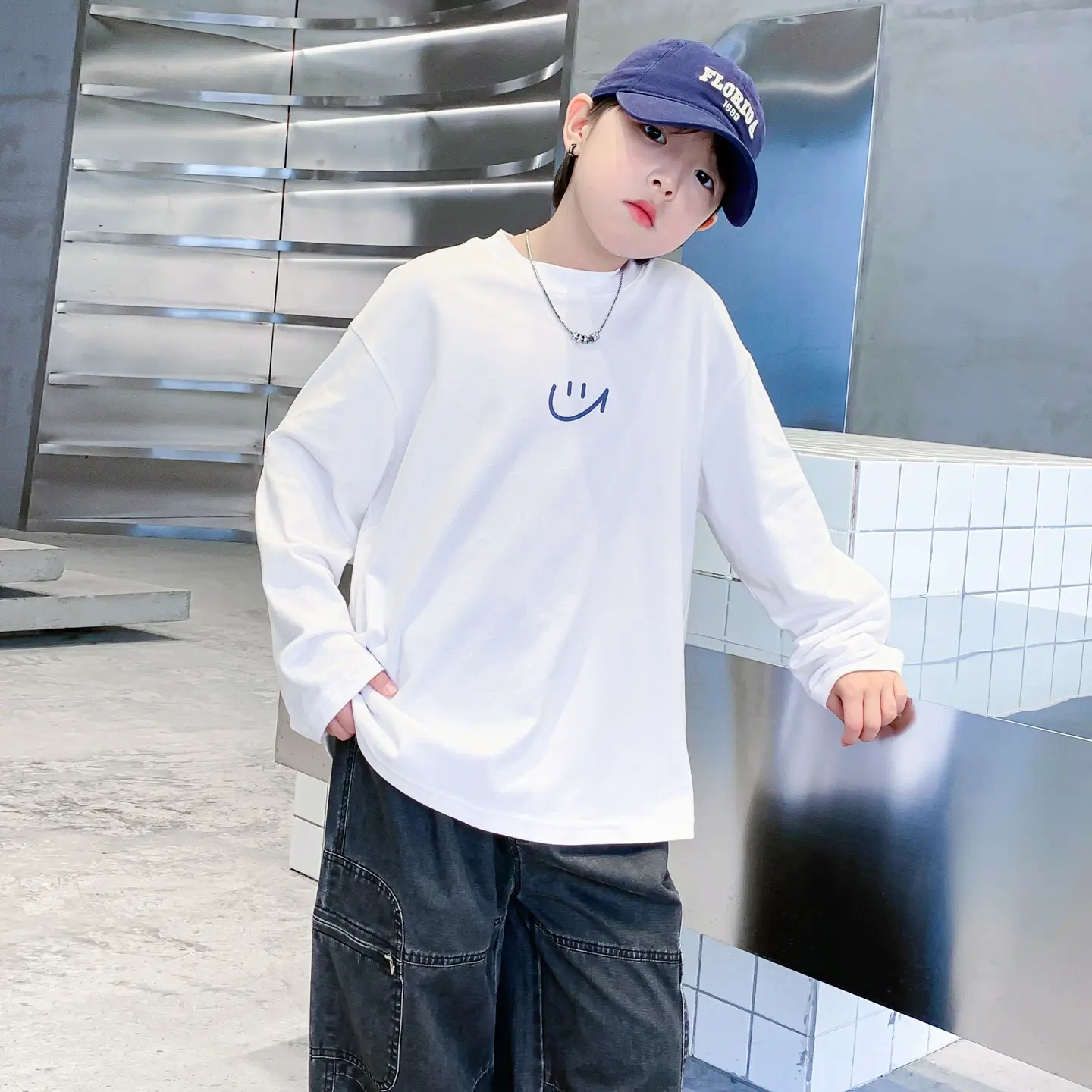 Men White Long Sleeve T-Shirt with Logo
