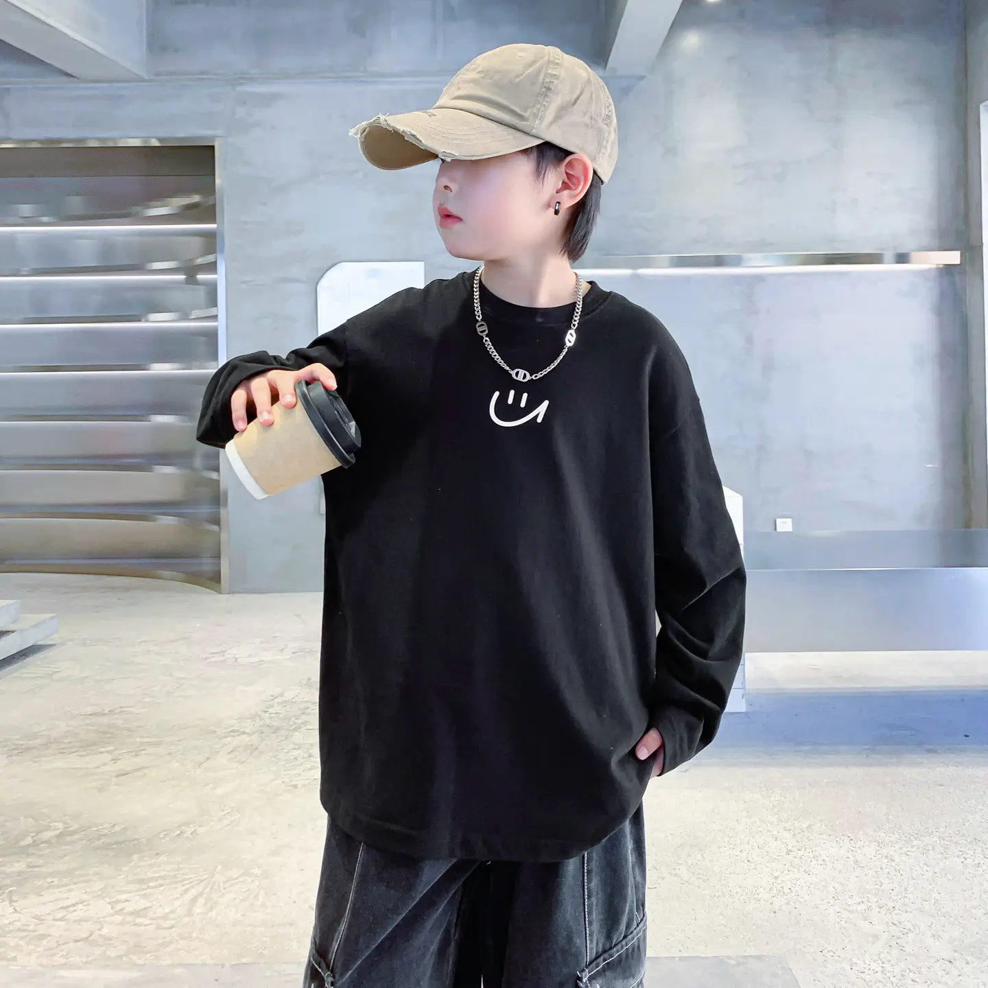 Men White Long Sleeve T-Shirt with Logo