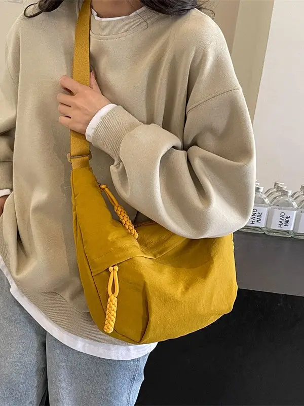 Women Crossbody Bag Large Capacity Beige Leather - Image 10