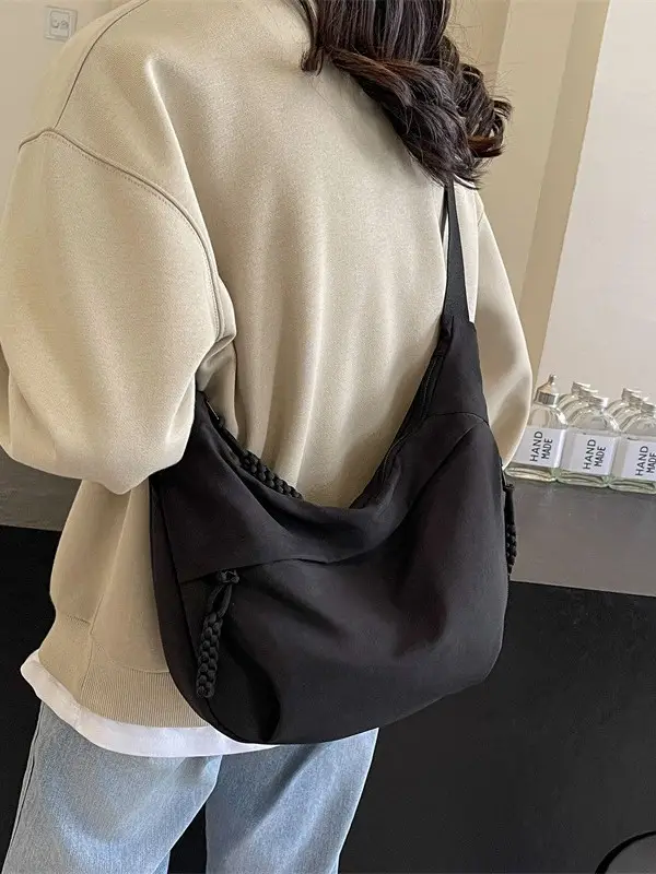 Women Crossbody Bag Large Capacity Beige Leather - Image 11