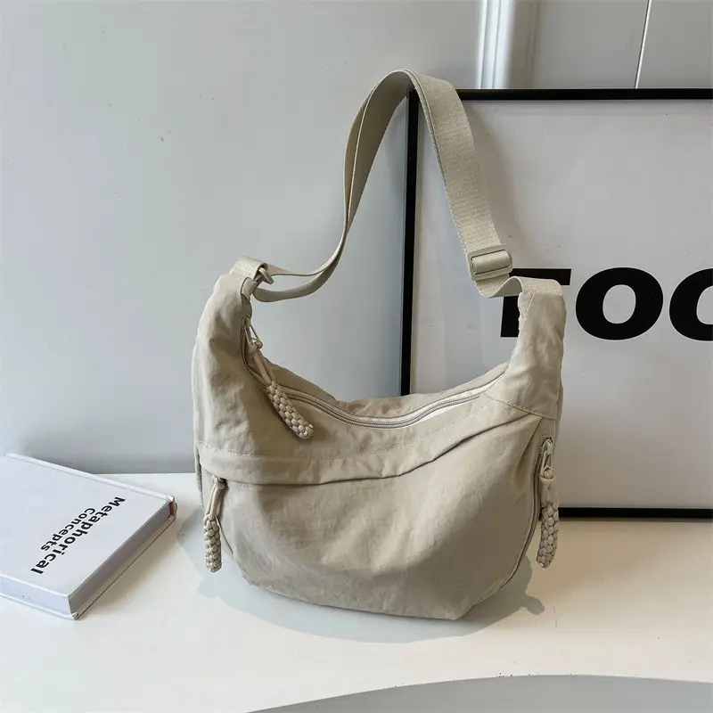 Women Crossbody Bag Large Capacity Beige Leather - Image 4