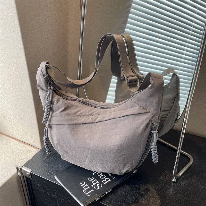 Women Crossbody Bag Large Capacity Beige Leather - Image 6