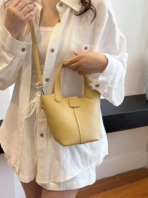 Women's Yellow PU Leather 2-Piece Handbag Set