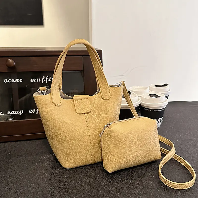 Women's Yellow PU Leather 2-Piece Handbag Set
