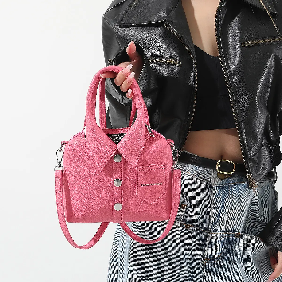 Pink Crossbody Bag for Women with Button Detail