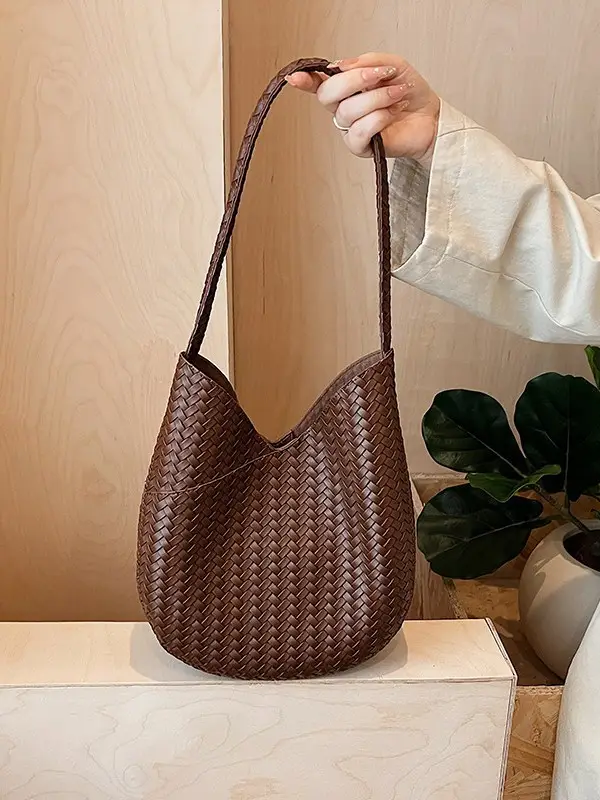 Brown Woven Women's Shoulder Bag 2025 New Commuter Tote - Image 6