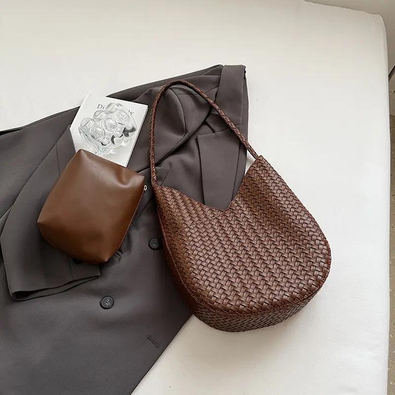 Brown Woven Women's Shoulder Bag 2025 New Commuter Tote - Image 2