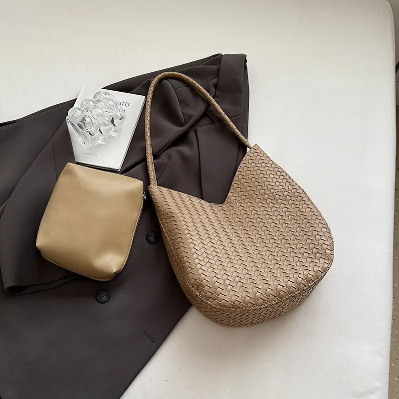 Brown Woven Women's Shoulder Bag 2025 New Commuter Tote - Image 3