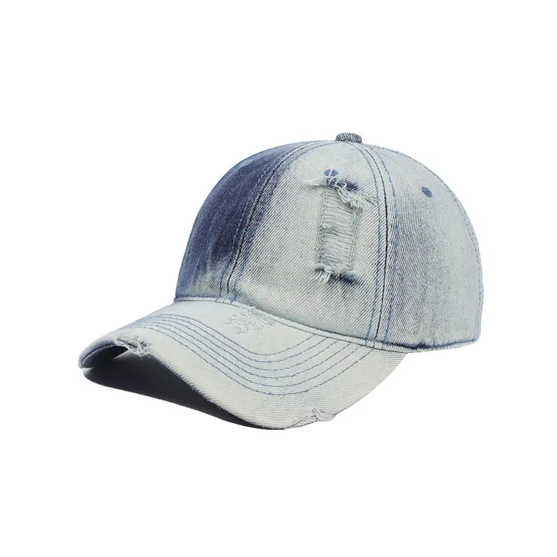 Washed Gradient Ripped Denim Baseball Cap Solid Color - Image 11