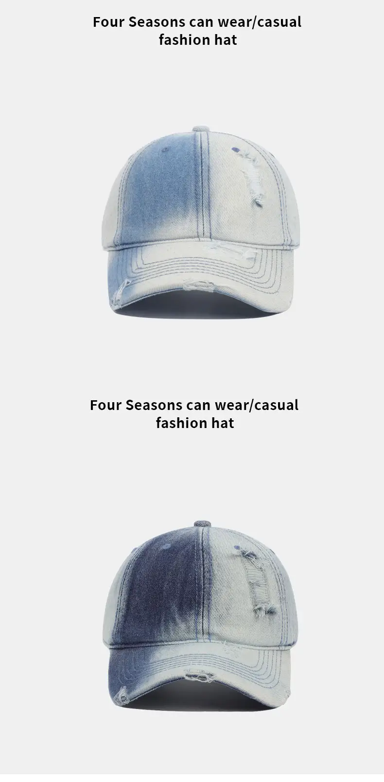 Washed Gradient Ripped Denim Baseball Cap Solid Color — feature 10
