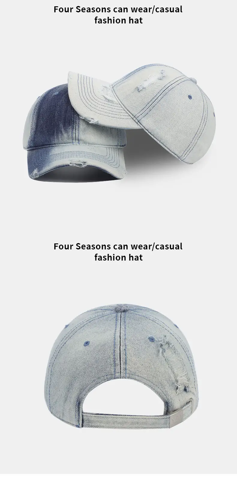 Washed Gradient Ripped Denim Baseball Cap Solid Color — feature 11