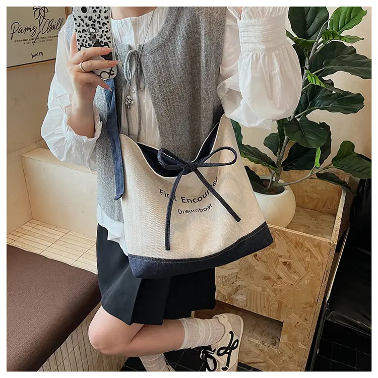 Women Crossbody Bag Korean Style Large Capacity Navy White — feature 16