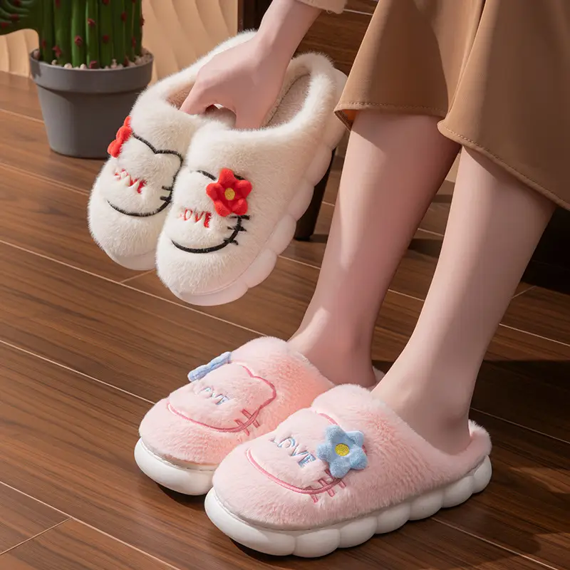 Cartoon Embroidered Maternity Slippers for Women, Autumn and Winter Indoor Warm Plush Thick-Soled Cotton Slippers - Image 6