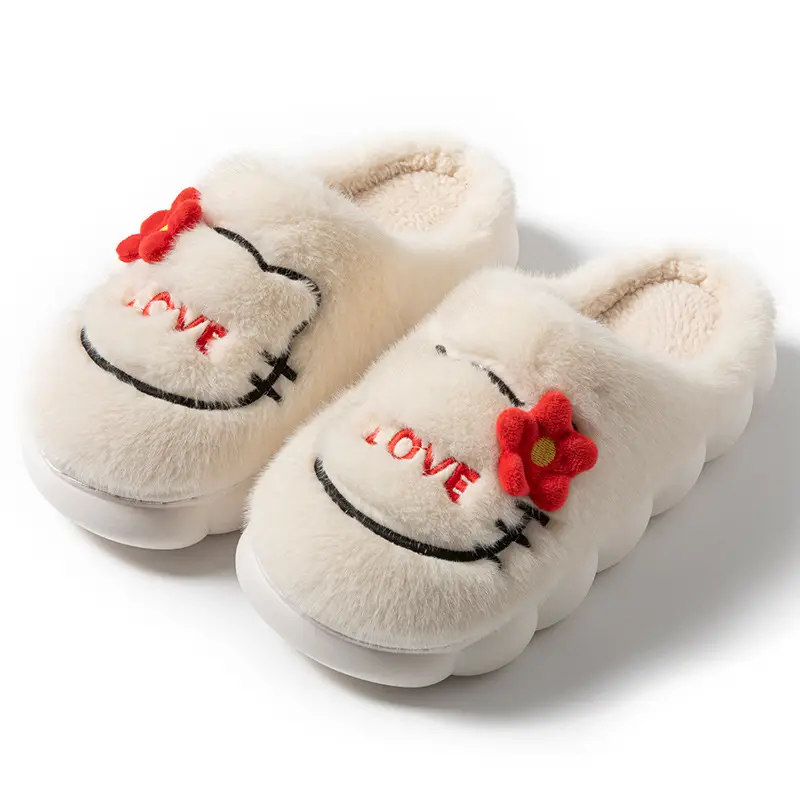 Cartoon Embroidered Maternity Slippers for Women, Autumn and Winter Indoor Warm Plush Thick-Soled Cotton Slippers - Image 2