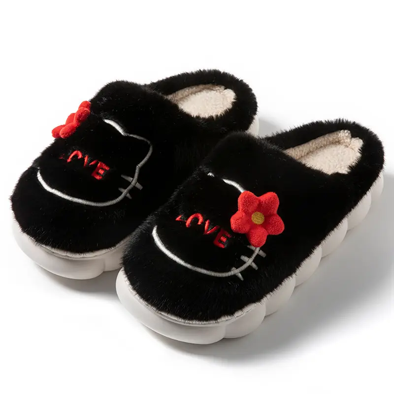 Cartoon Embroidered Maternity Slippers for Women, Autumn and Winter Indoor Warm Plush Thick-Soled Cotton Slippers - Image 3