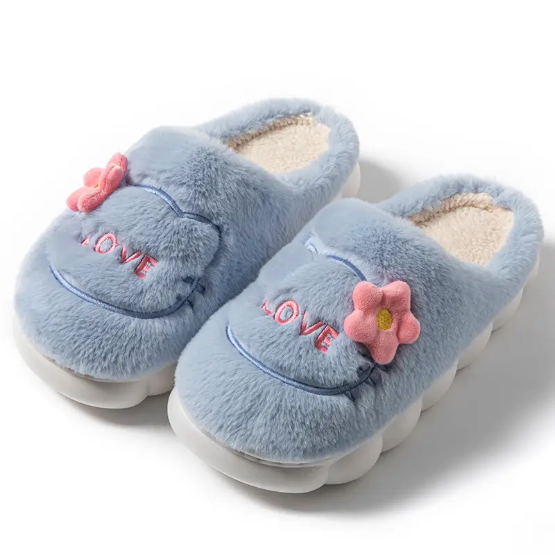 Cartoon Embroidered Maternity Slippers for Women, Autumn and Winter Indoor Warm Plush Thick-Soled Cotton Slippers - Image 4