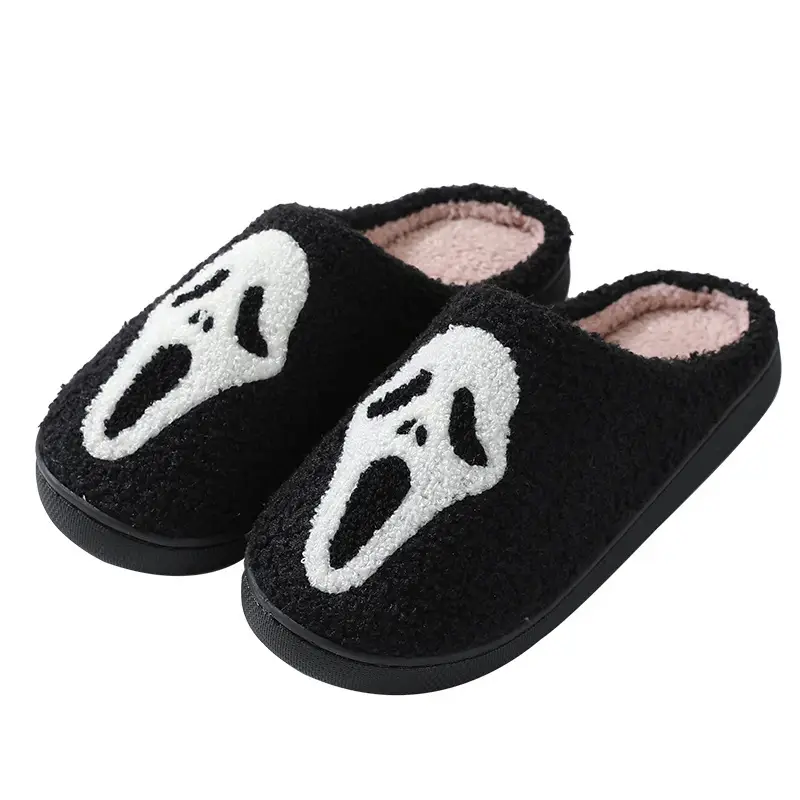 Halloween Pumpkin Skull Cotton Slippers Printed Men's and Women's Autumn and Winter Stuffed Lined Warm Covered Toe Home Indoor Ready Stock