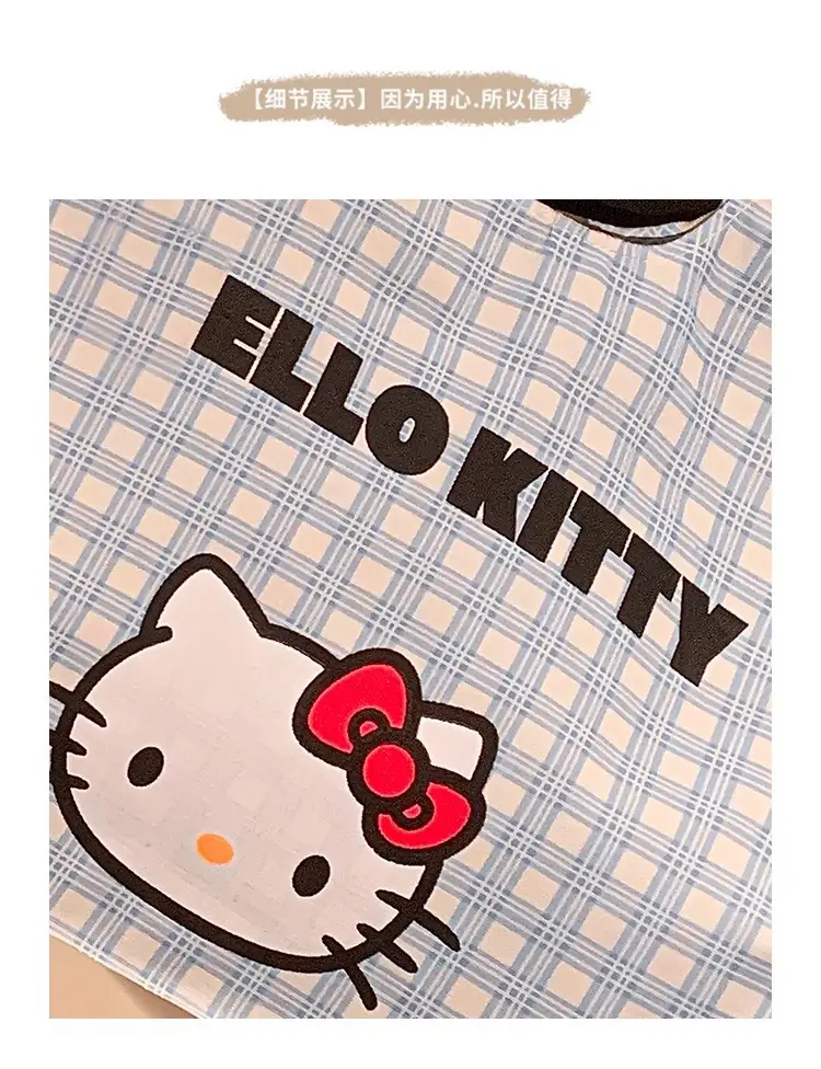 Hello Kitty Canvas Shoulder Bag Blue Checkered Large Capacity — feature 3