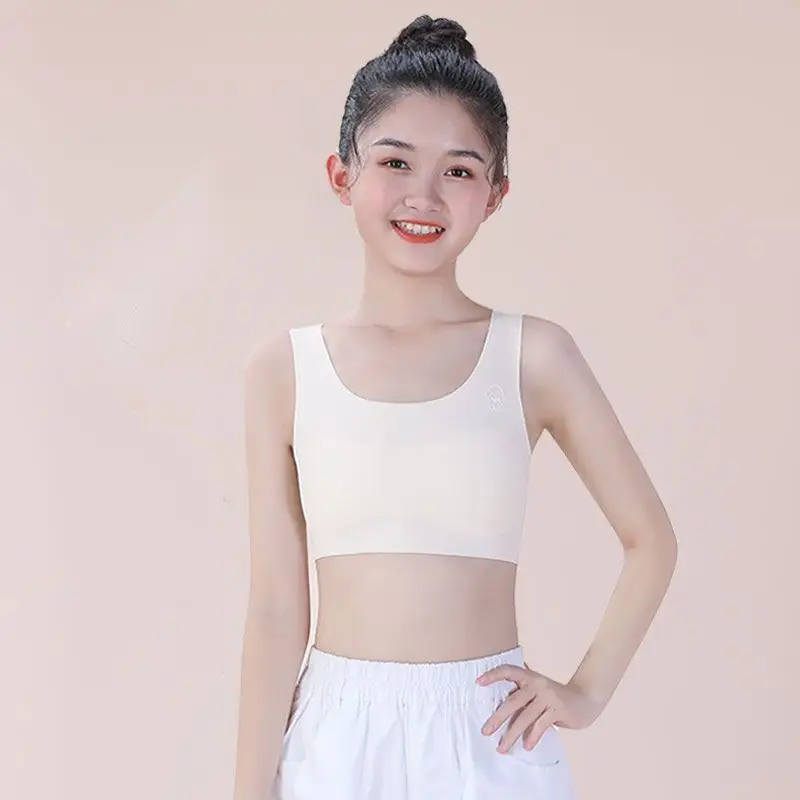 7-16 Years Old Developmental Vest Ice Silk Seamless Girls' Intimates Sports Breathable Anti-Bump Bra for Primary and Secondary School Students