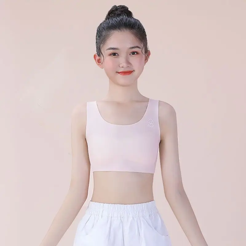 7-16 Years Old Developmental Vest Ice Silk Seamless Girls' Intimates Sports Breathable Anti-Bump Bra for Primary and Secondary School Students