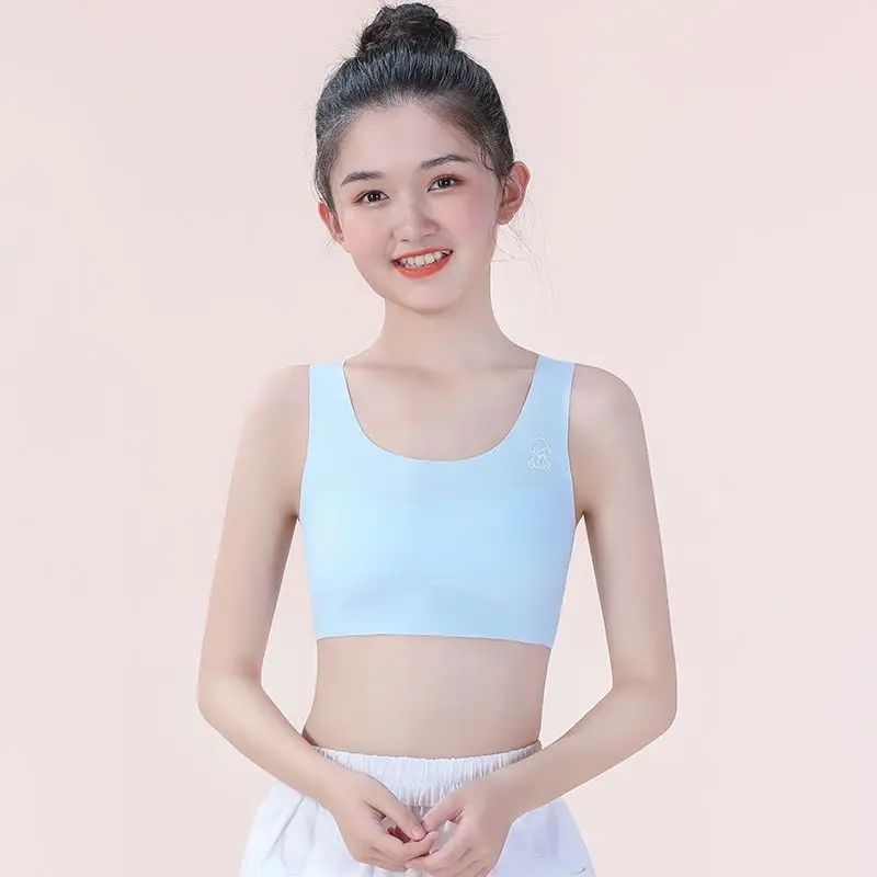 7-16 Years Old Developmental Vest Ice Silk Seamless Girls' Intimates Sports Breathable Anti-Bump Bra for Primary and Secondary School Students