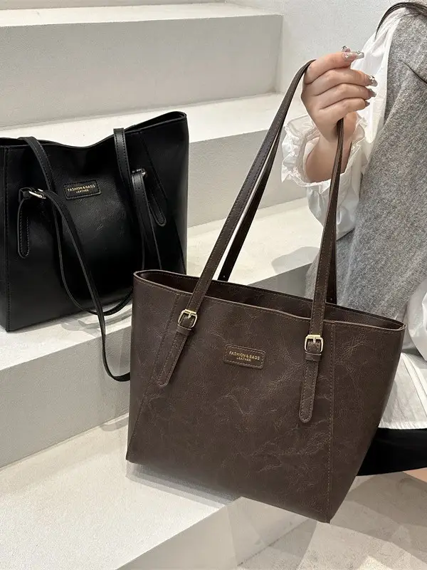 Women's Large Capacity Shoulder Bag Brown Leather Autumn Winter 2025 - Image 5