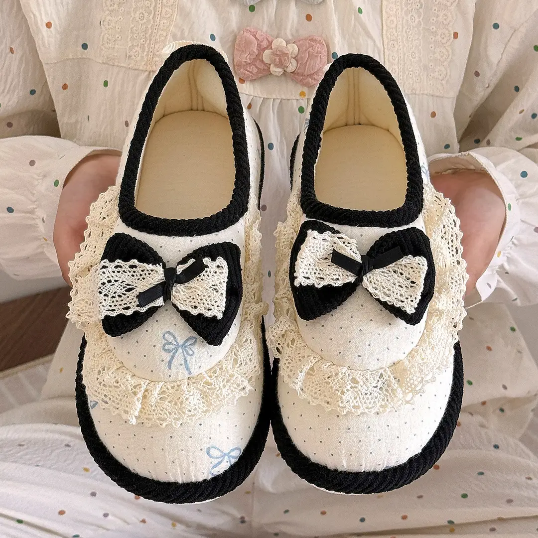 Girly Heart Lace Bow Heel Thin Breathable Spring and Autumn Style Pregnant Women Breathable Ladies Home Confinement Shoes - Image 13