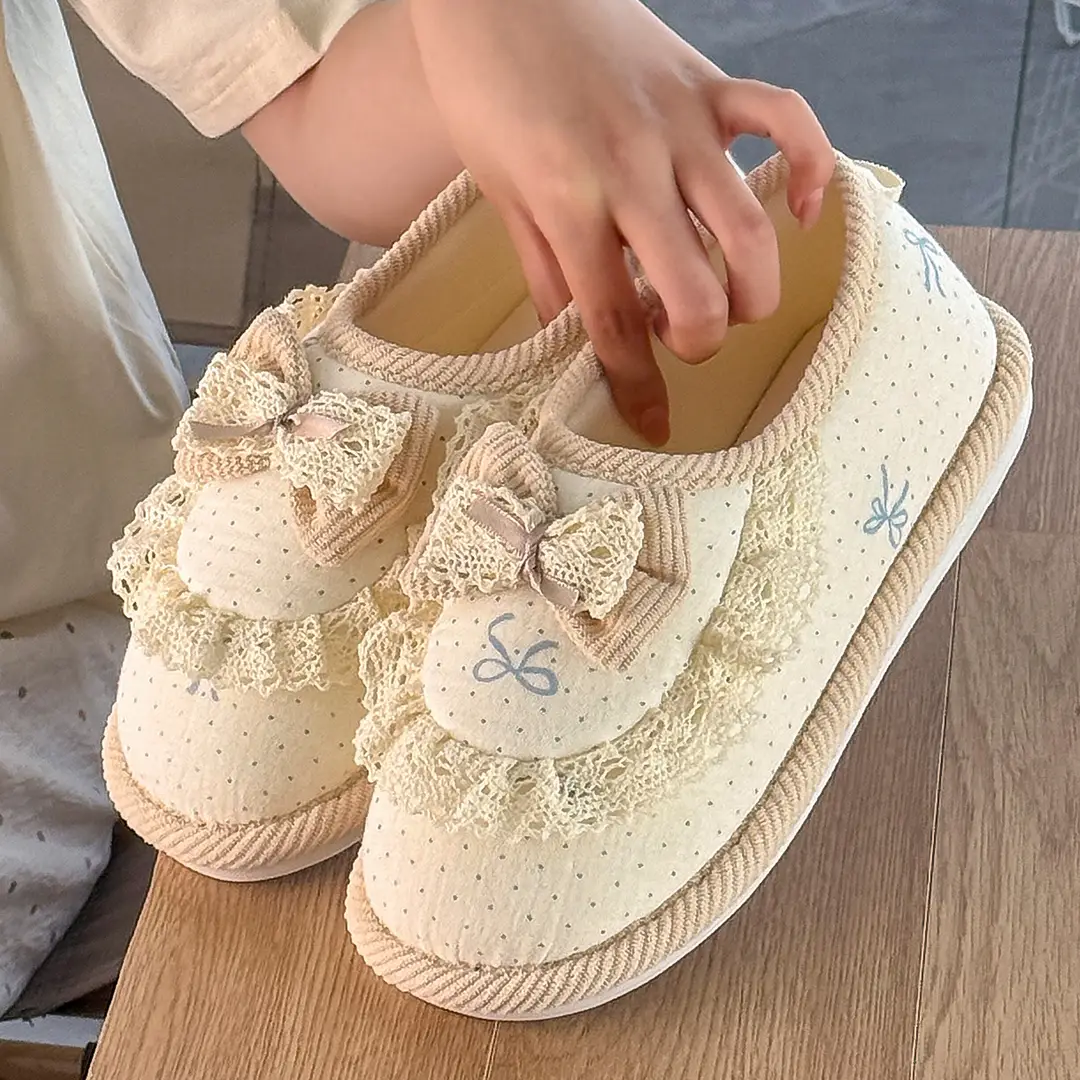 Girly Heart Lace Bow Heel Thin Breathable Spring and Autumn Style Pregnant Women Breathable Ladies Home Confinement Shoes - Image 14