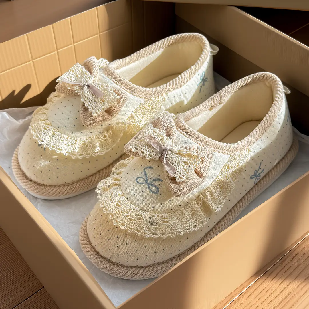 Girly Heart Lace Bow Heel Thin Breathable Spring and Autumn Style Pregnant Women Breathable Ladies Home Confinement Shoes - Image 15