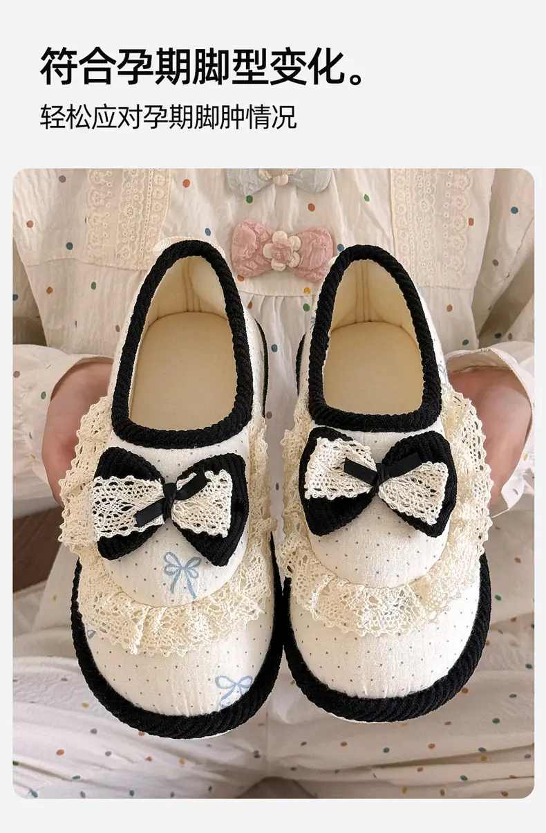 Girly Heart Lace Bow Heel Thin Breathable Spring and Autumn Style Pregnant Women Breathable Ladies Home Confinement Shoes — feature 5