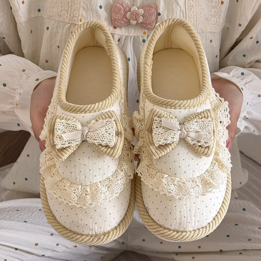 Girly Heart Lace Bow Heel Thin Breathable Spring and Autumn Style Pregnant Women Breathable Ladies Home Confinement Shoes - Image 7
