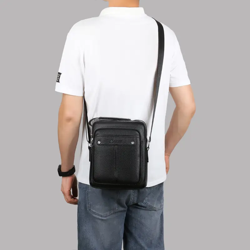 Men's Leather Crossbody Bag Brown Simple Trendy - Image 5