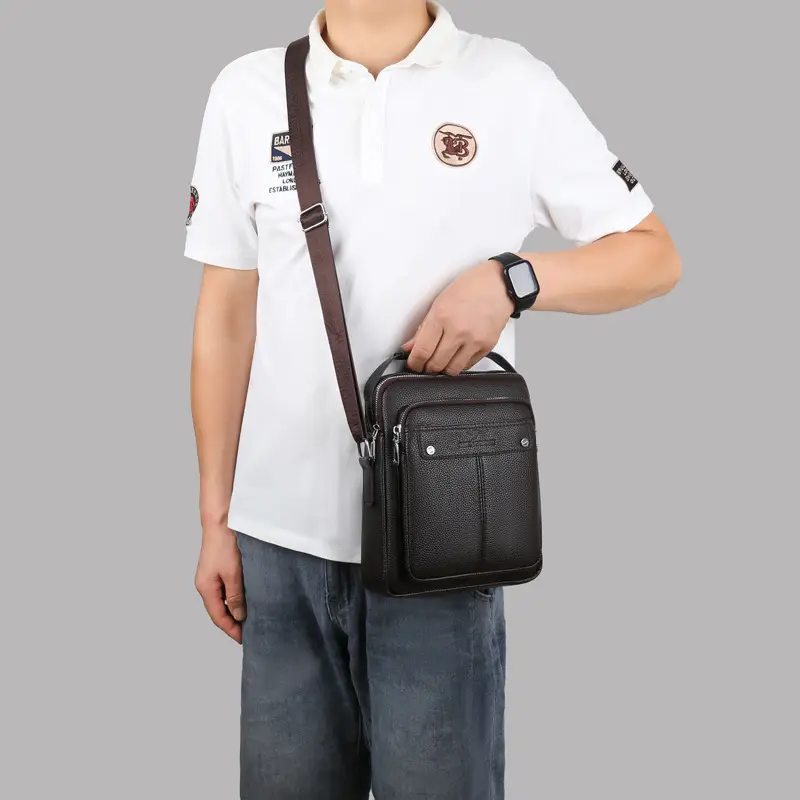 Men's Leather Crossbody Bag Brown Simple Trendy - Image 6