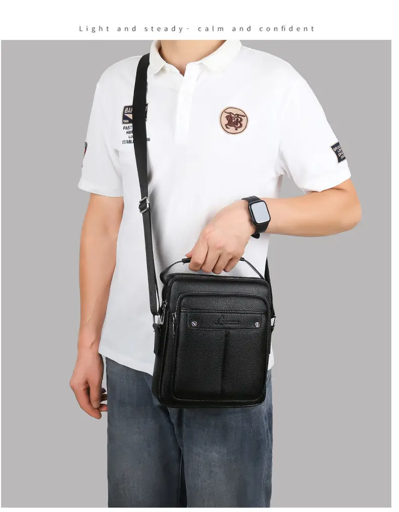 Men's Leather Crossbody Bag Brown Simple Trendy — feature 15