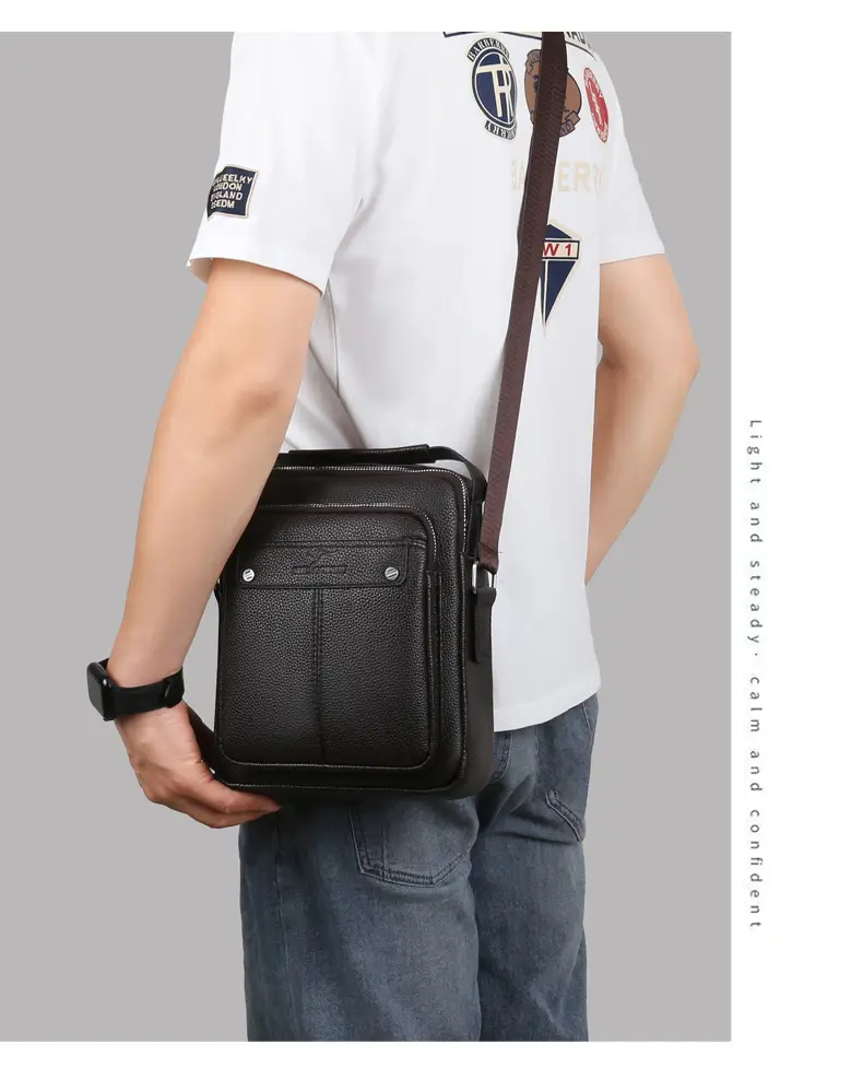 Men's Leather Crossbody Bag Brown Simple Trendy — feature 16