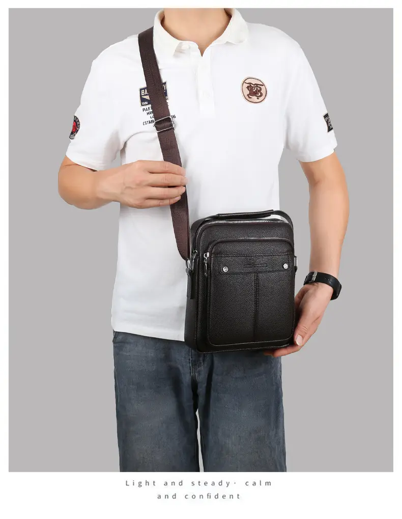 Men's Leather Crossbody Bag Brown Simple Trendy — feature 17