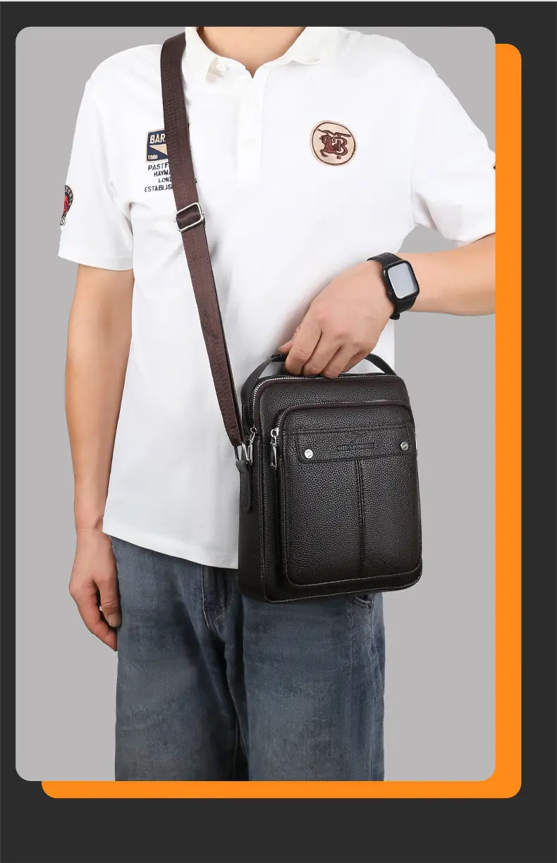 Men's Leather Crossbody Bag Brown Simple Trendy — feature 3