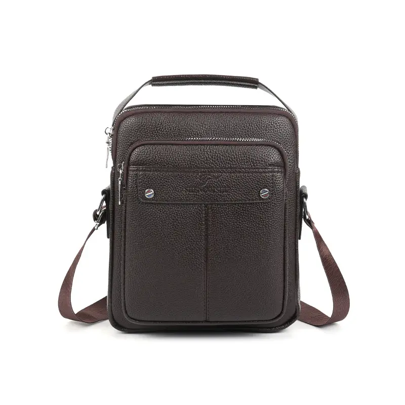 Men's Leather Crossbody Bag Brown Simple Trendy - Image 2