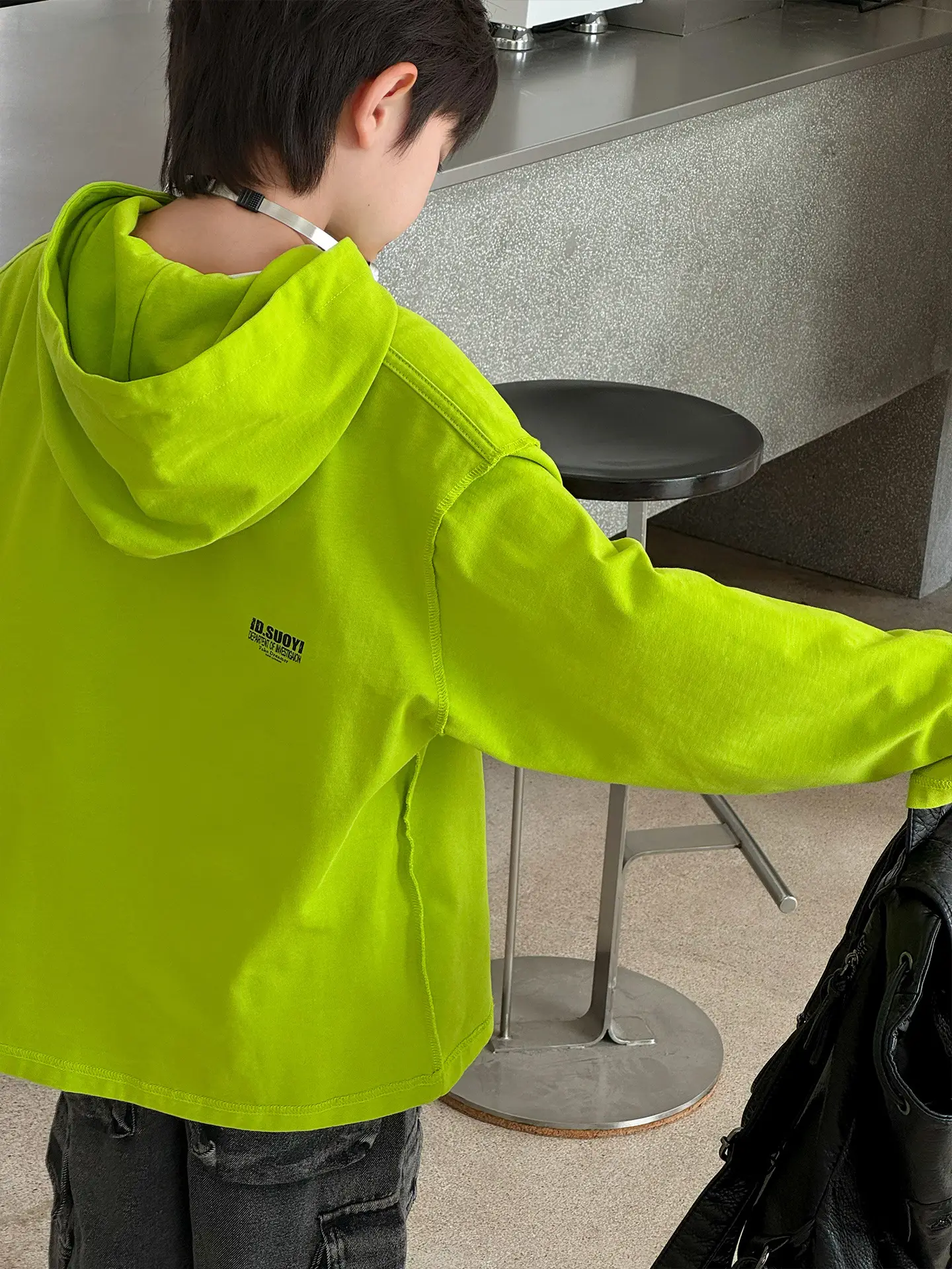 Rabbit Boys Hooded T-Shirt Green Letter Print Loose Fit
