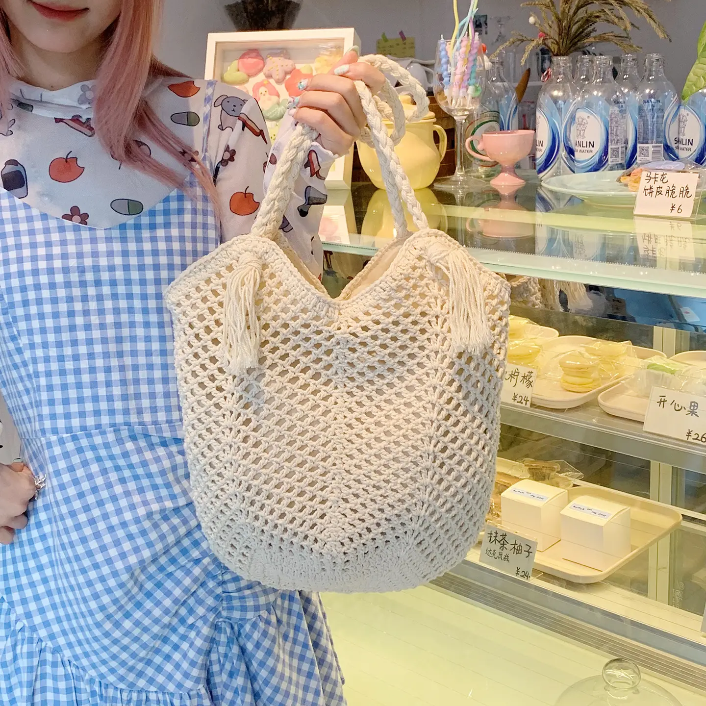 Women's Cotton Woven Shoulder Bag Large Capacity Lazy Style - Image 6
