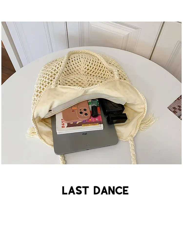 Women's Cotton Woven Shoulder Bag Large Capacity Lazy Style — feature 10