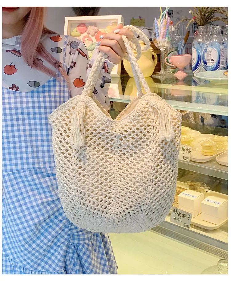 Women's Cotton Woven Shoulder Bag Large Capacity Lazy Style — feature 11