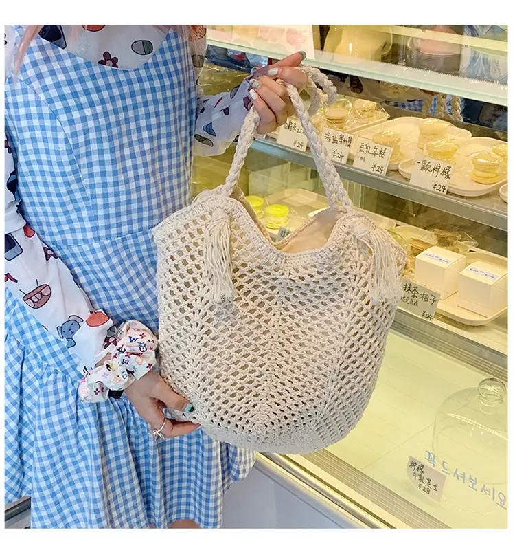 Women's Cotton Woven Shoulder Bag Large Capacity Lazy Style — feature 12