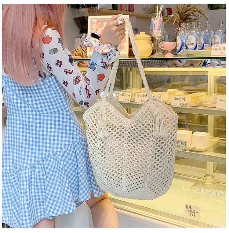 Women's Cotton Woven Shoulder Bag Large Capacity Lazy Style — feature 13